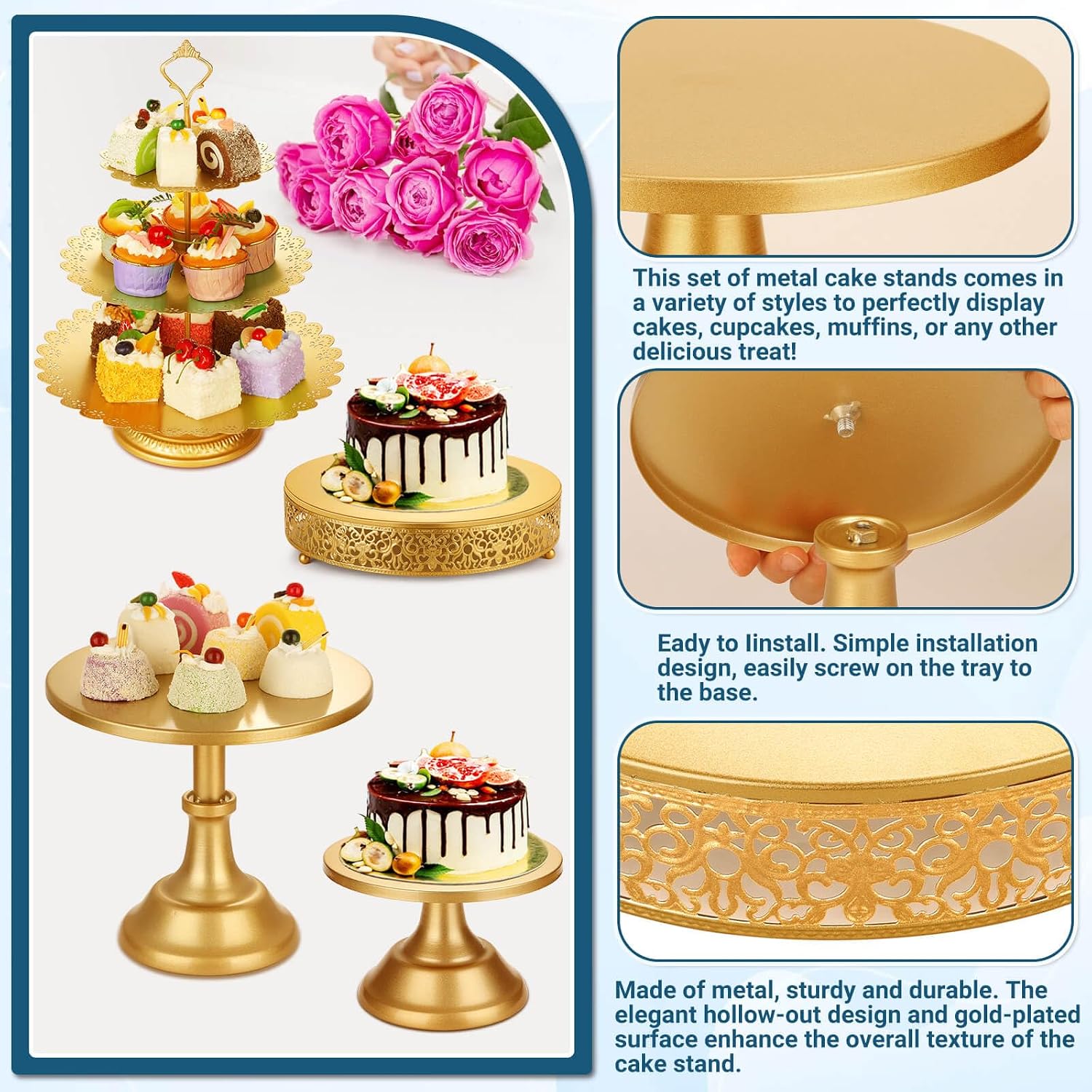 Goldenes Metall-Dessert-Tisch- – Display Risers Set Bewertung und Preis